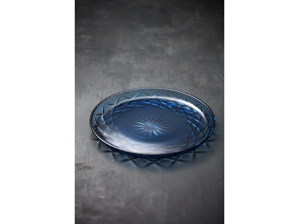 Lyngby Glas Platte 30 cm in Farbe blau