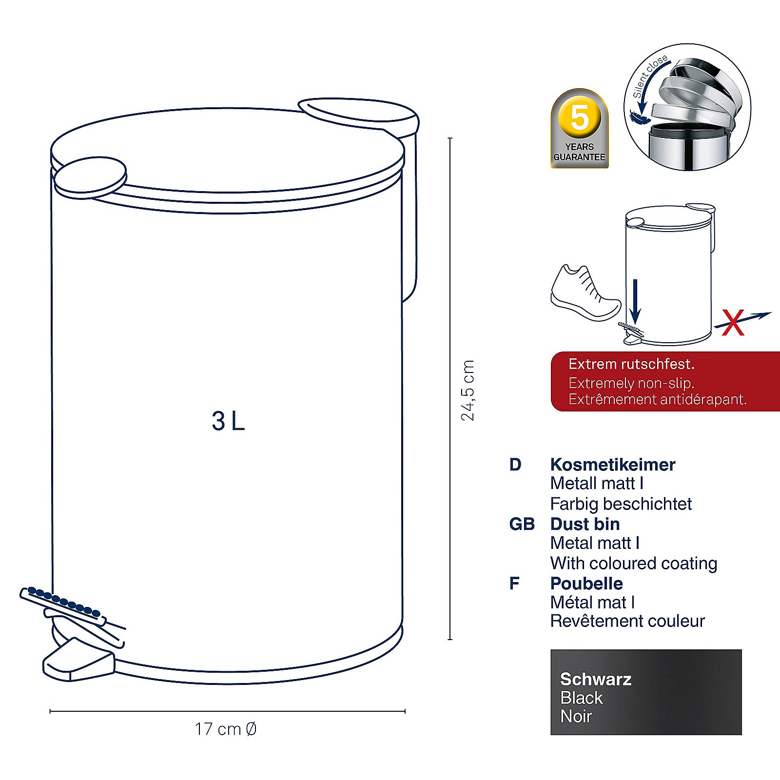Kela Kosmetikeimer MATS in schwarz