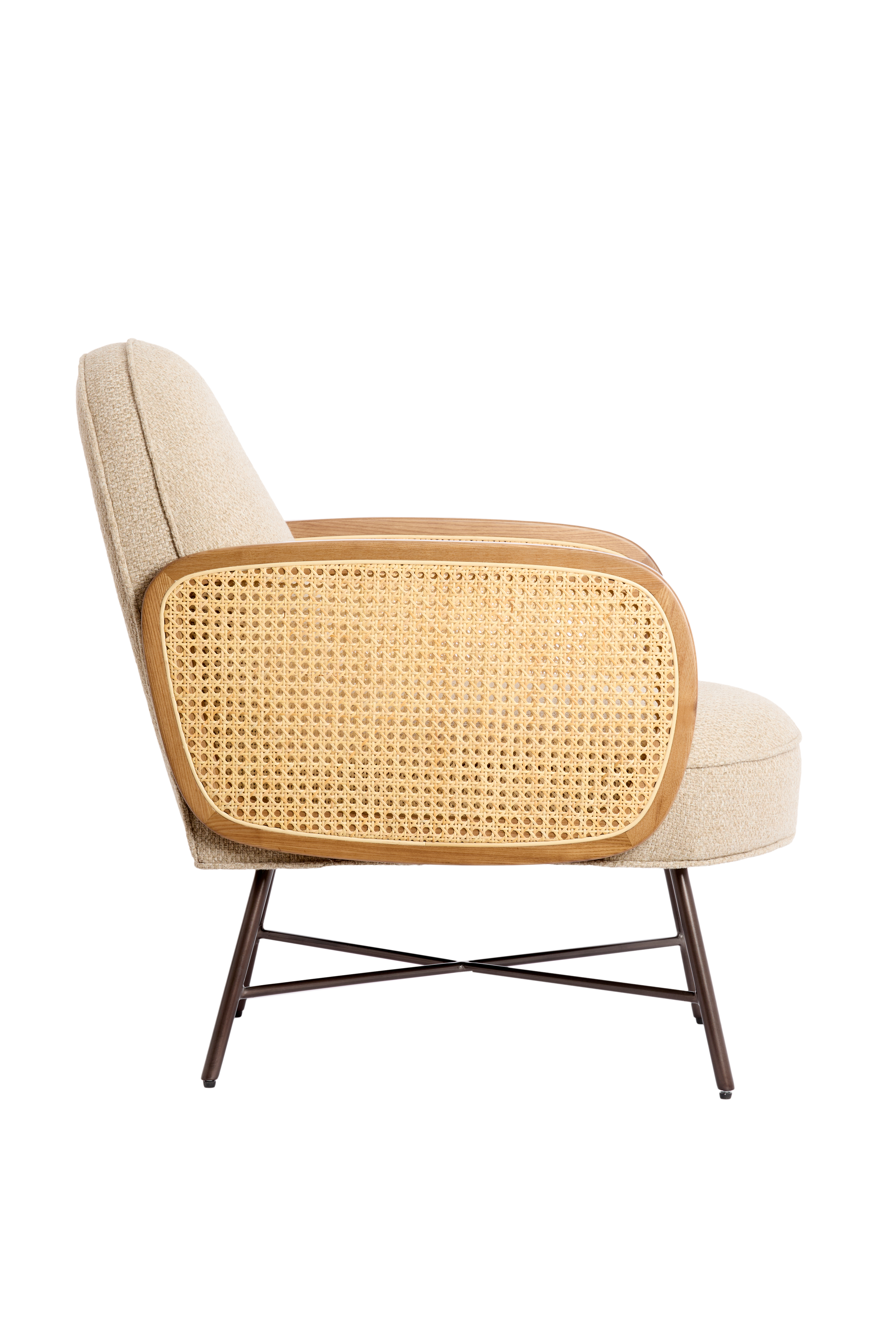 Stuhl in Beige+Rotan natural