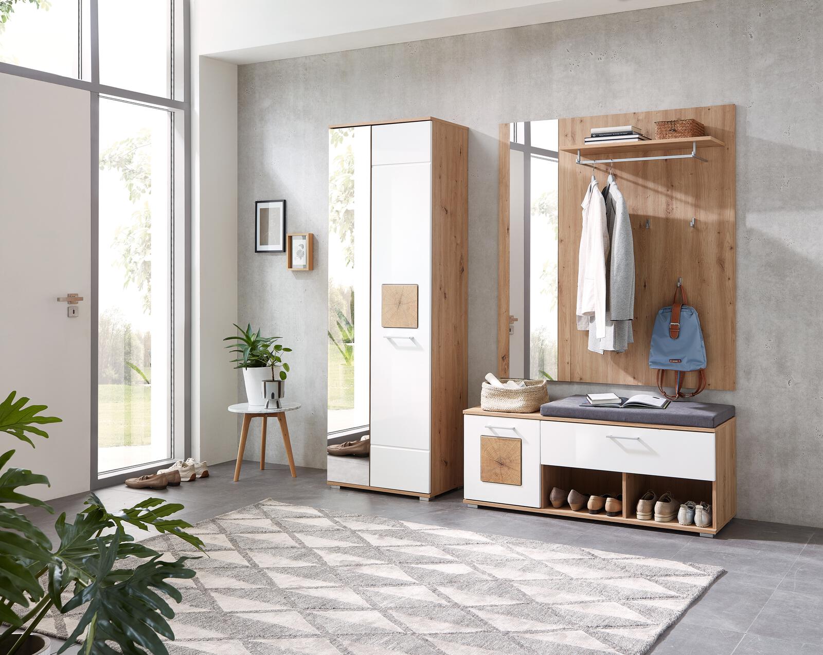 Innostyle Garderobenschrank Fun in weiß Hochglanz MDF/Absatz Hirnholz