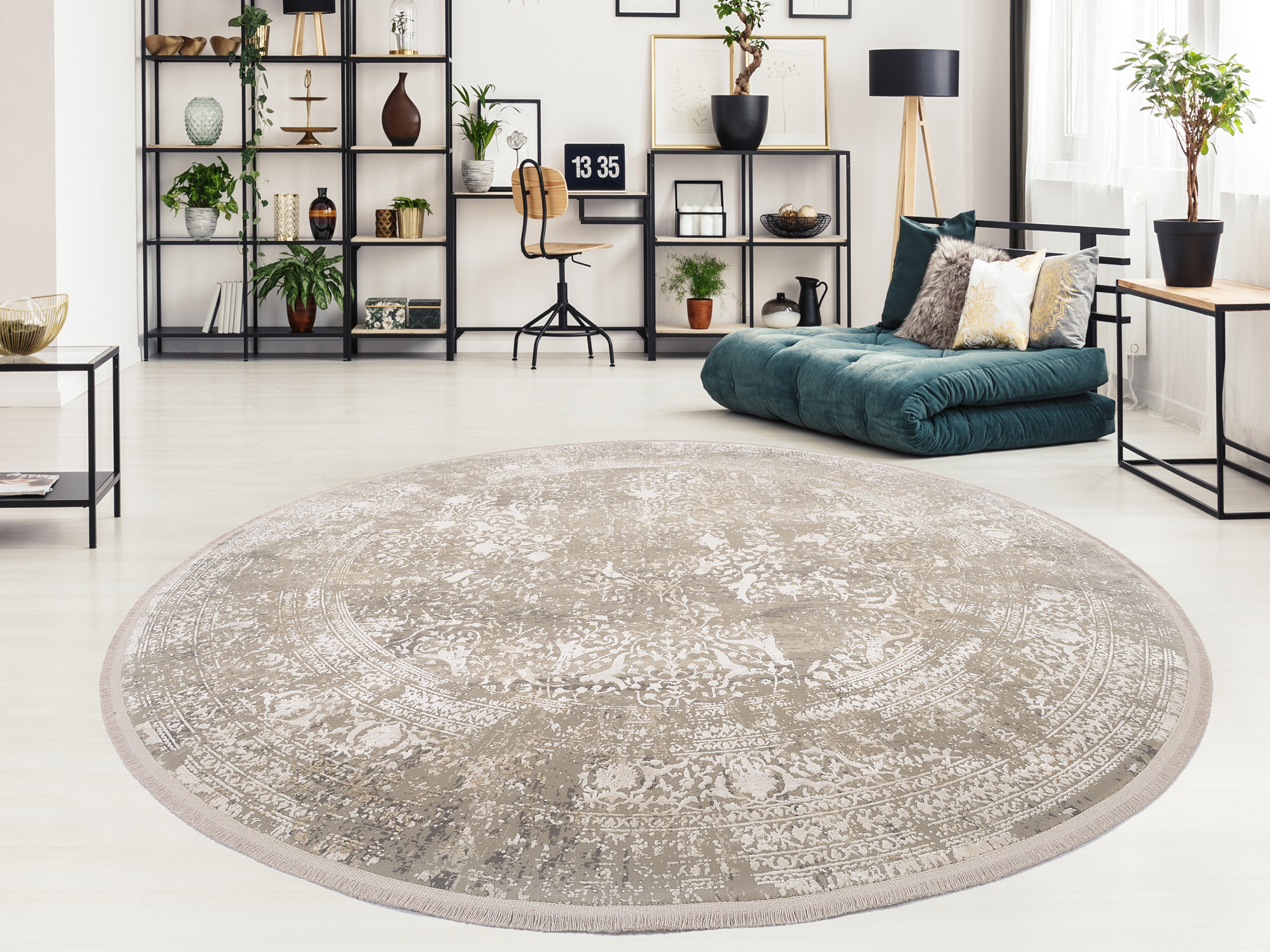 OCI Webteppich Ø ca. 160cm in Farbe grau-gold