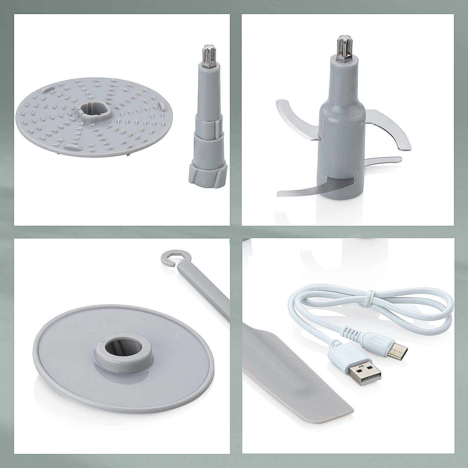 Kela Elektrischer Zerkleinerer SPLIT in Farbe dunkelgrau Kela Elektrischer Zerkleinerer SPLIT in Farbe dunkelgrau, Küchenmaschine, Mixer-Aufsatz, Standmixer-Teil, Kreisschneide, USB-Ladekabel