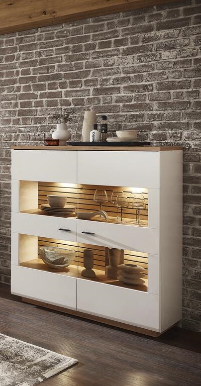 Highboard FRESNO in Front weiß matt/Korpus Artisaneiche Nachbildung