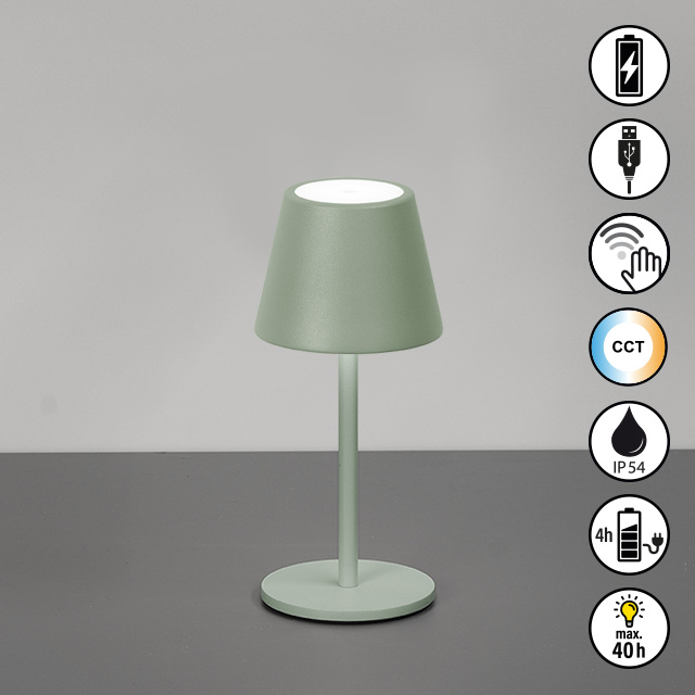 FH Lighting LED-Tischleuchte SALERNO in Metall salbeigrün, Tischlampe, LED, Tischleuchte, Mini-Lampe, indoor lighting