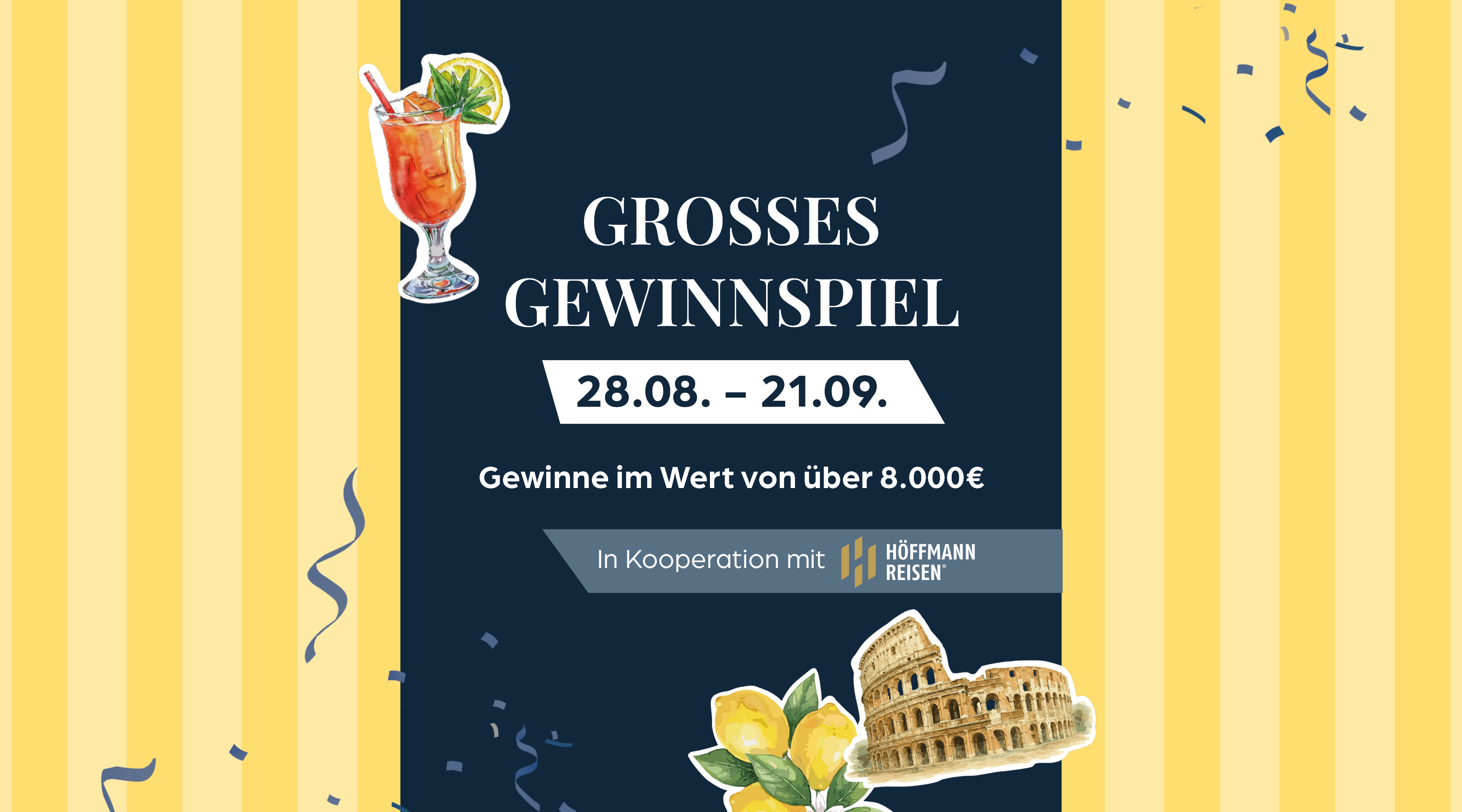 Collage, Sommerpromotion, Colosseum, Zitrus, Gläsergetränk