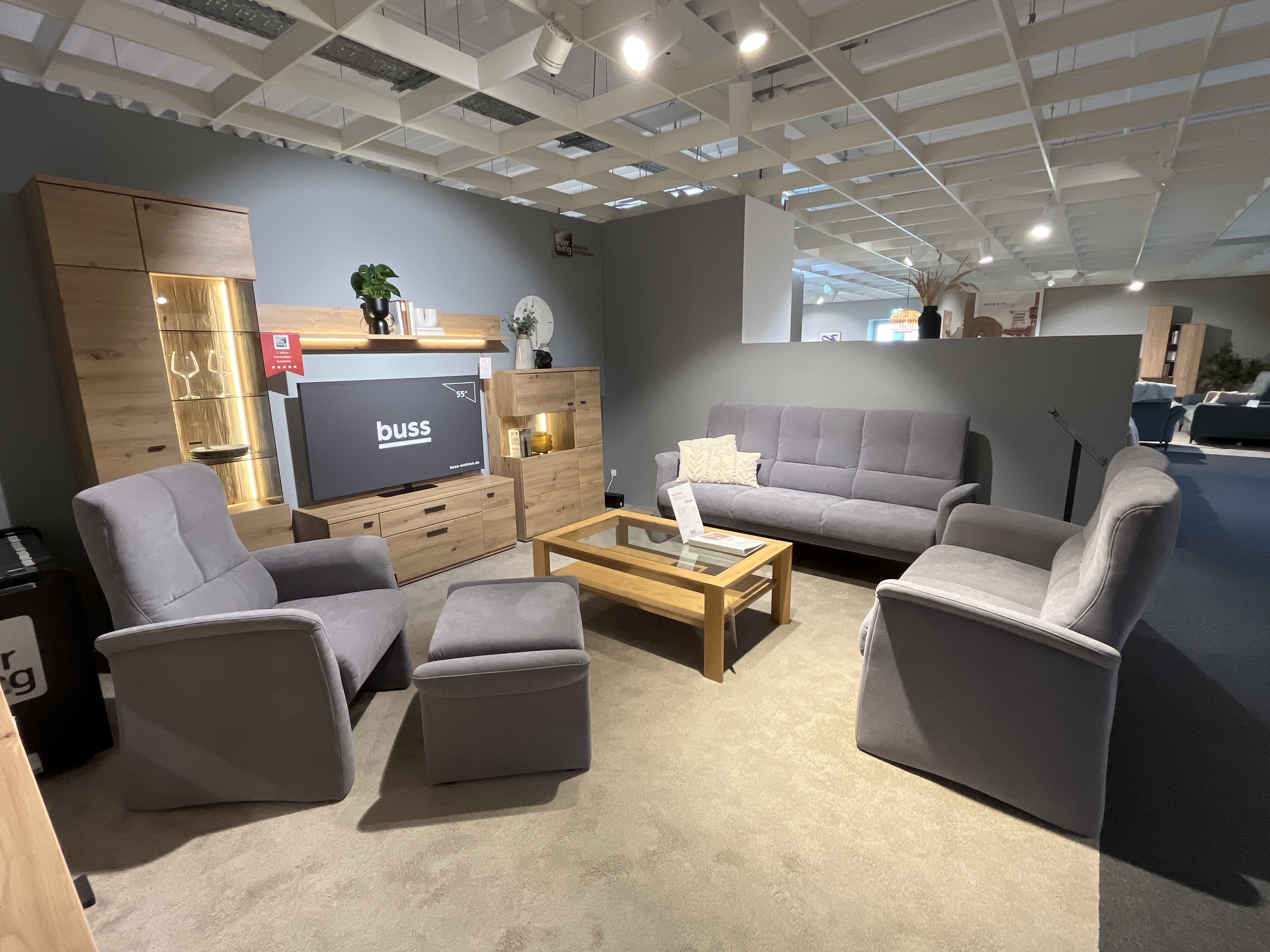 Garnitur SELECT (6001) ca.210x104x109cm in Stoff 18 Nuvano ozean, Wohnzimmermöbel, Sofa-Set, Couchtisch, Fernsehwand, Grau
