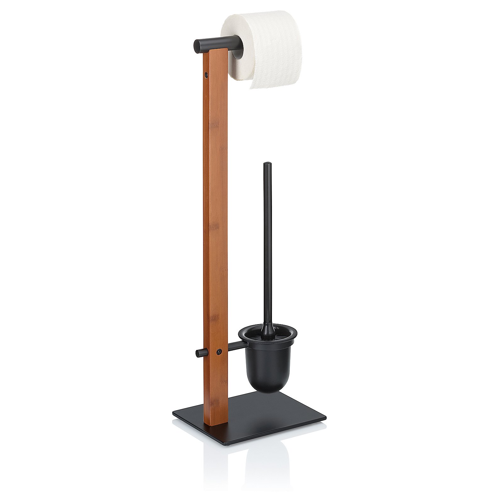 Kela Toilettengarnitur AMIR in Farbe Schwarz, Toiletpapierhalter, Holz-Ständer, Rollenhalter, schwarze Basis, Aufräumständer, Toilettenpapierhalter, Handtuchhalter, Holzständer, Toilettenpapier, Badezimmerzubehör