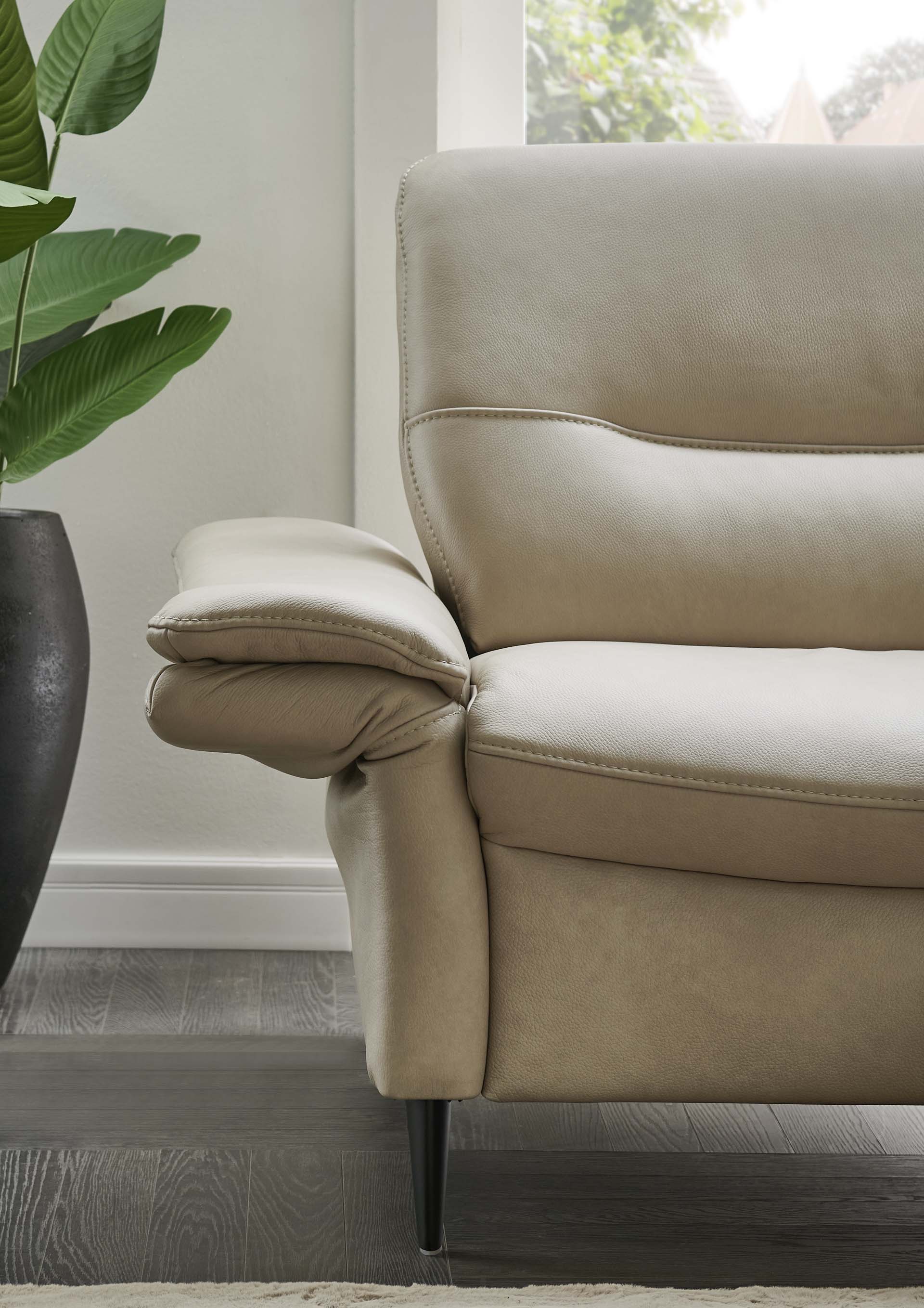Hukla 3-Sitzer HU-SF24080 Leder Beige, Sofa, Armlehne, Leder, Beige, Bezug