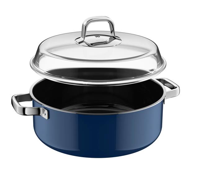 WMF Schmortopf Ftec MineralPro28cm in Tim Raue, Kochtopf, Topf, Edelstahl, Glasdeckel, blaue Farbe