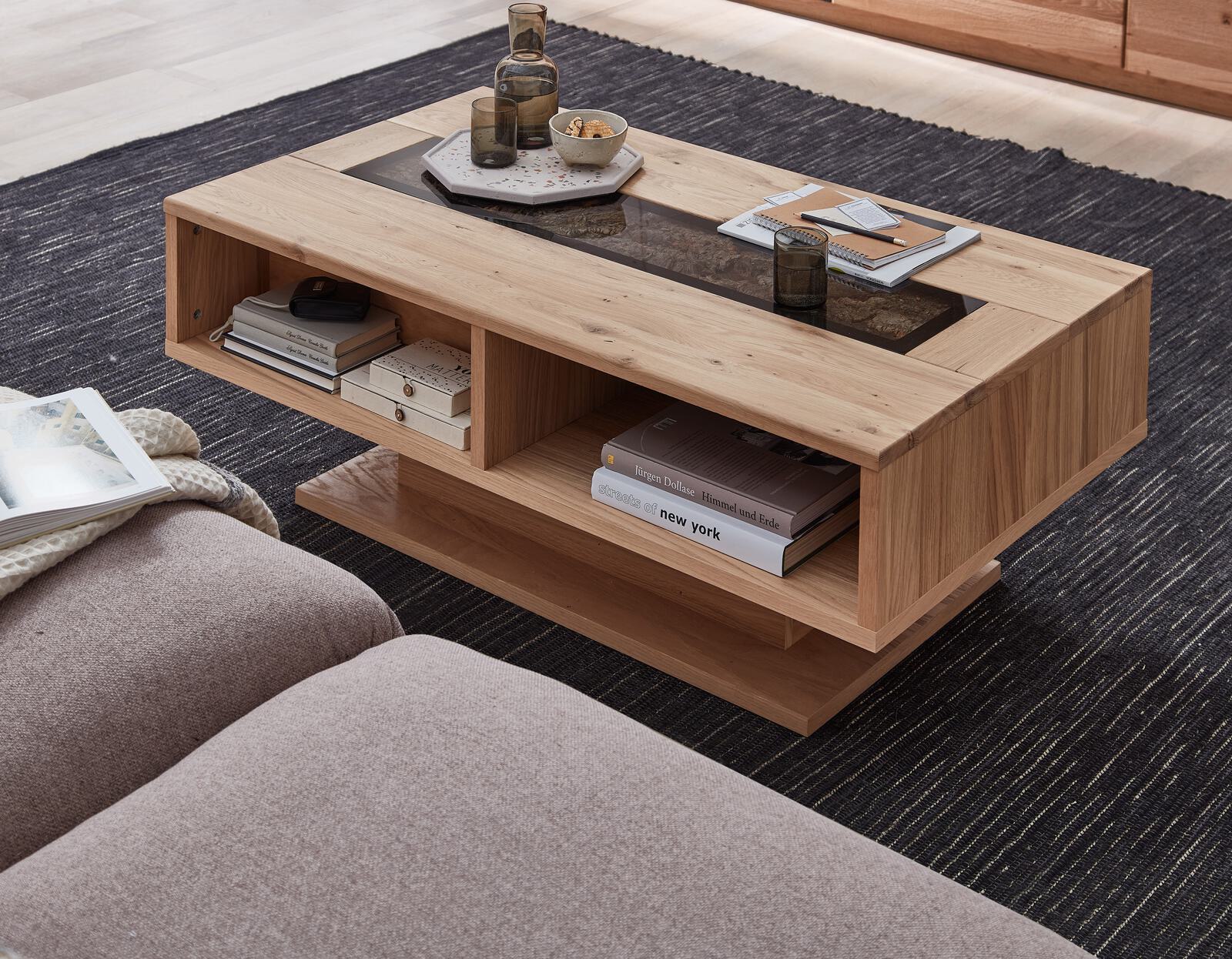 Couchtisch Donna ca. 115x65cm in Wildeiche Bianco massiv gebürstet