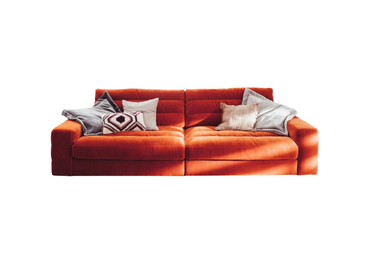 Sofa 3-sitzig STRIPES in Stoff Monty aperol, Couch, Mobiliar, Kissen, Dekoration für Zuhause