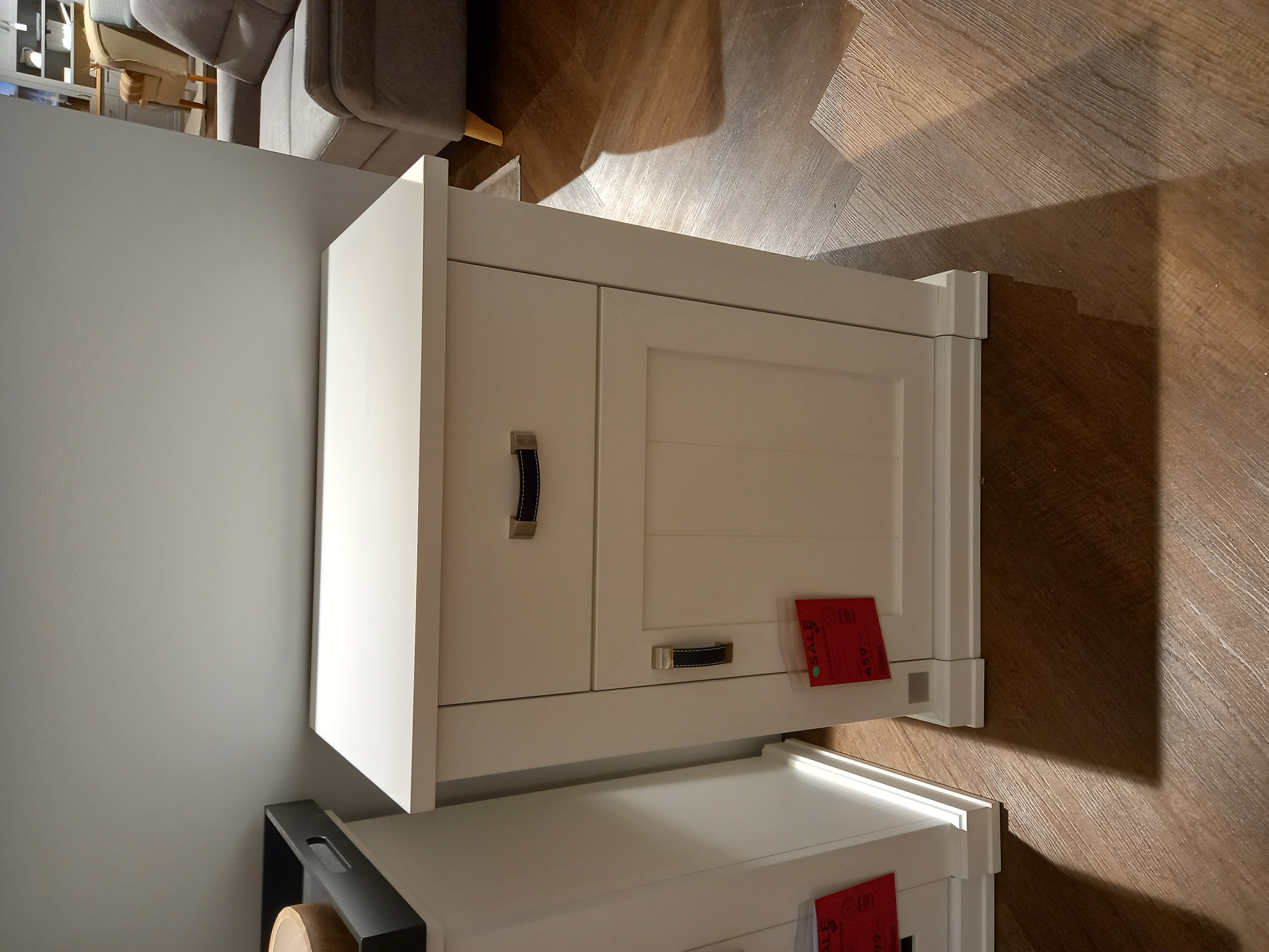 Wehrsdorfer Einzelschrank ca. B63 H89 T41cm in weiß, Griff Leder schwarz, Fußboden, Bodenbeläge, Holz, Kabinett, Mobiliar