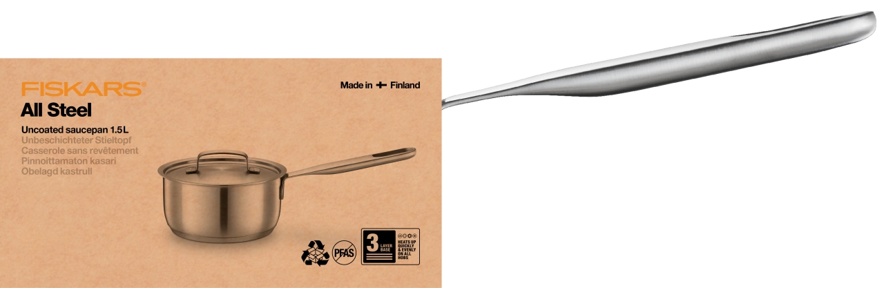 Fiskars Stieltopf mit Deckel ALL STEEL 1,5Ltr.