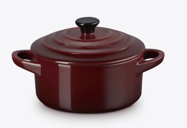 Le Creuset Mini-Cocotte 10cm in Farbe Garnet, Tontopf, Stieltopf, Emailliert, Bordeauxrot, Griffdeckel