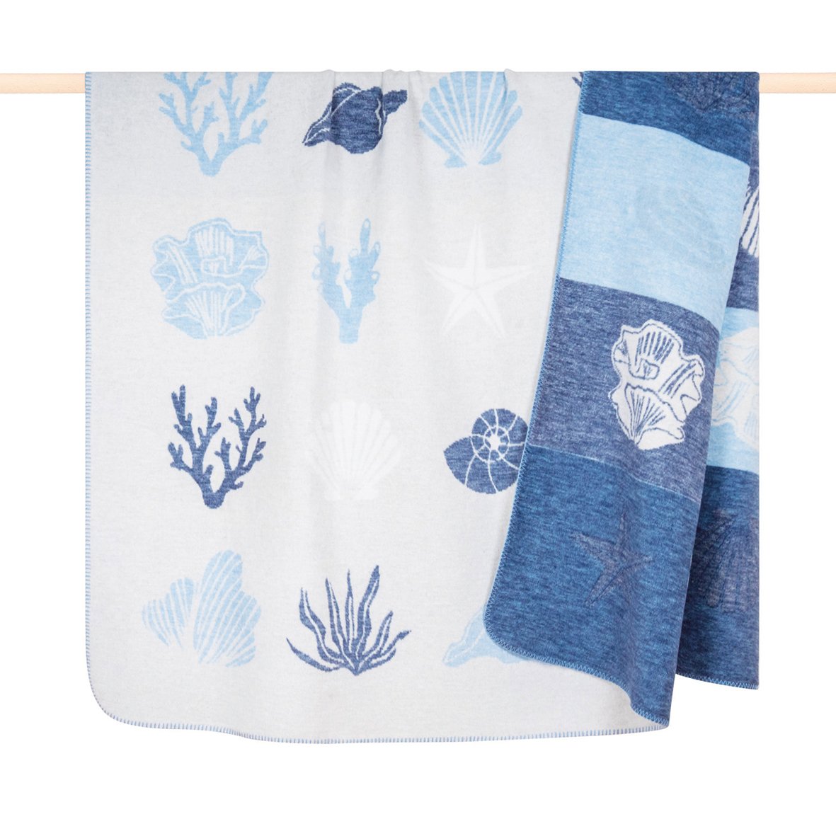 Pad Decke CORALS ca. 150x200cm in Farbe sand-blue, Badehandtuch, Meerestiere Muster, Korallenmotiv, Sandfarbenes/Blau, Strandtuch