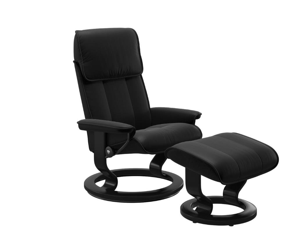Stressless Sessel mit Hocker ADMIRAL ca. B78 H108 T117 cm in Leder Batick 19 schwarz