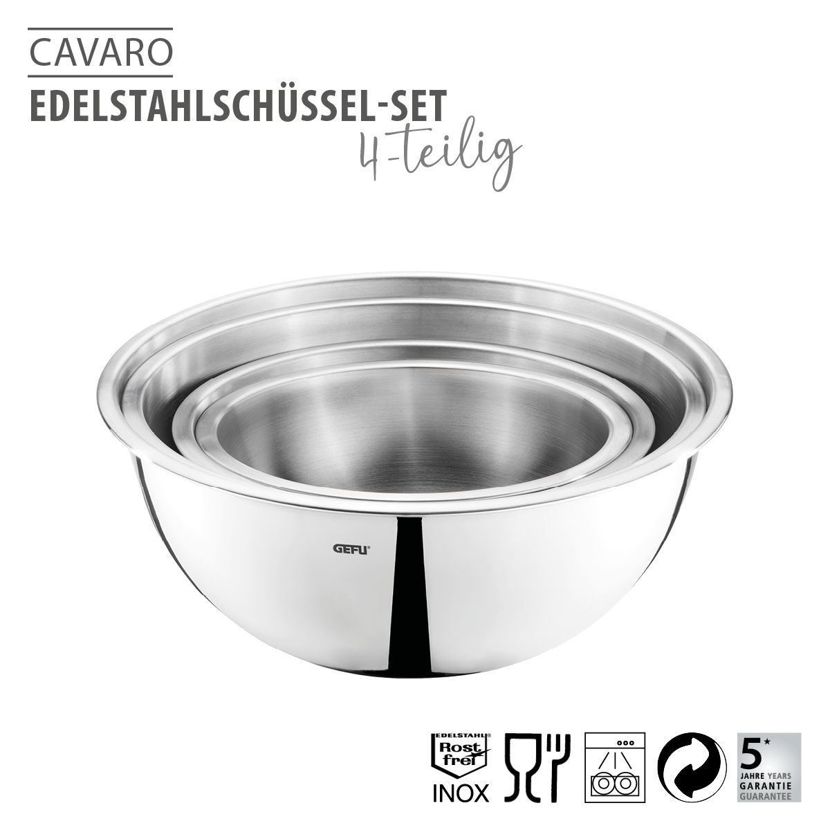 GEFU Edelstahlschüssel-Set CAVARO Edelstahl, Schale, Rührschüssel, Whirlpool-Badewanne, Wanne