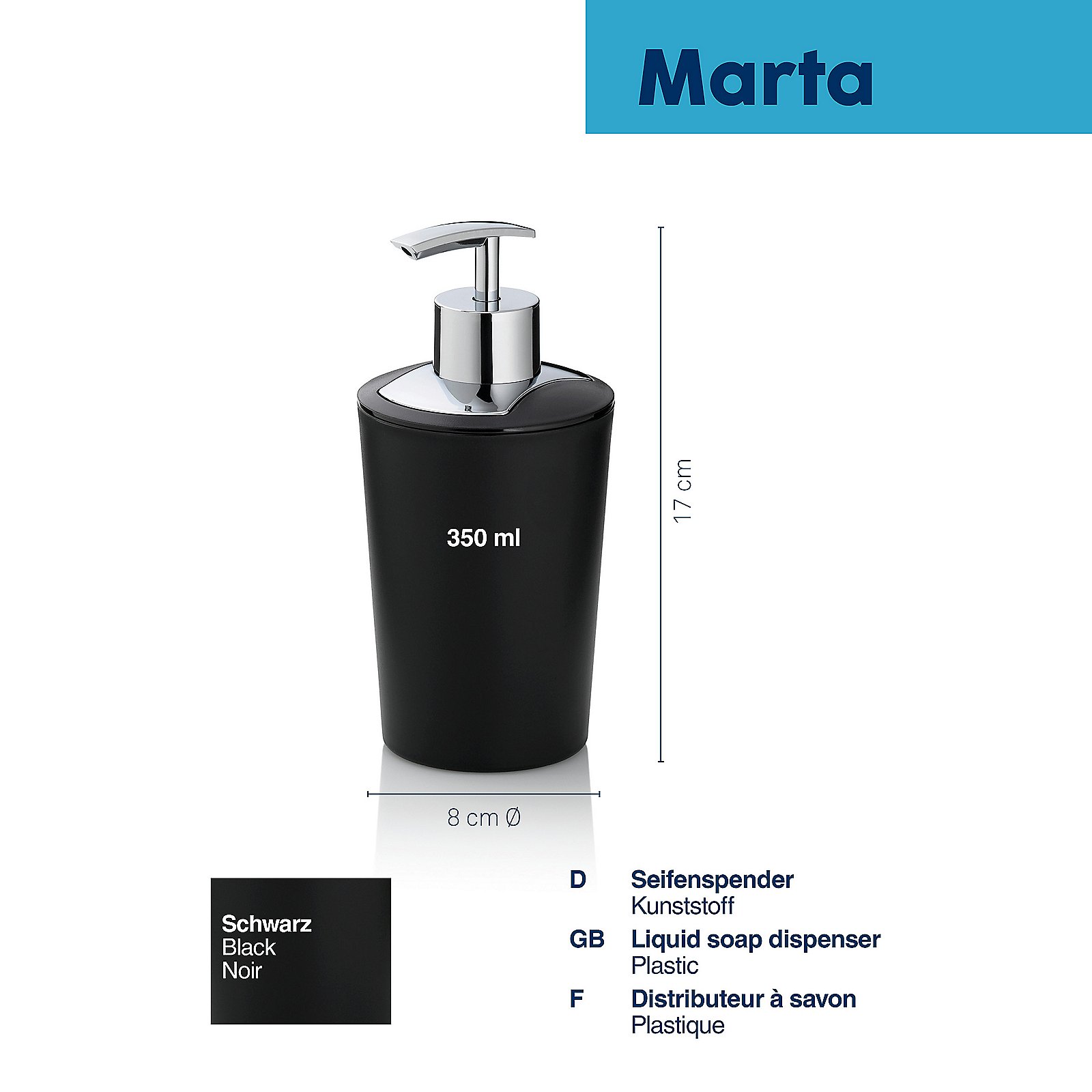 Kela Seifenspender Marta schwarz MARTA in , Flasche