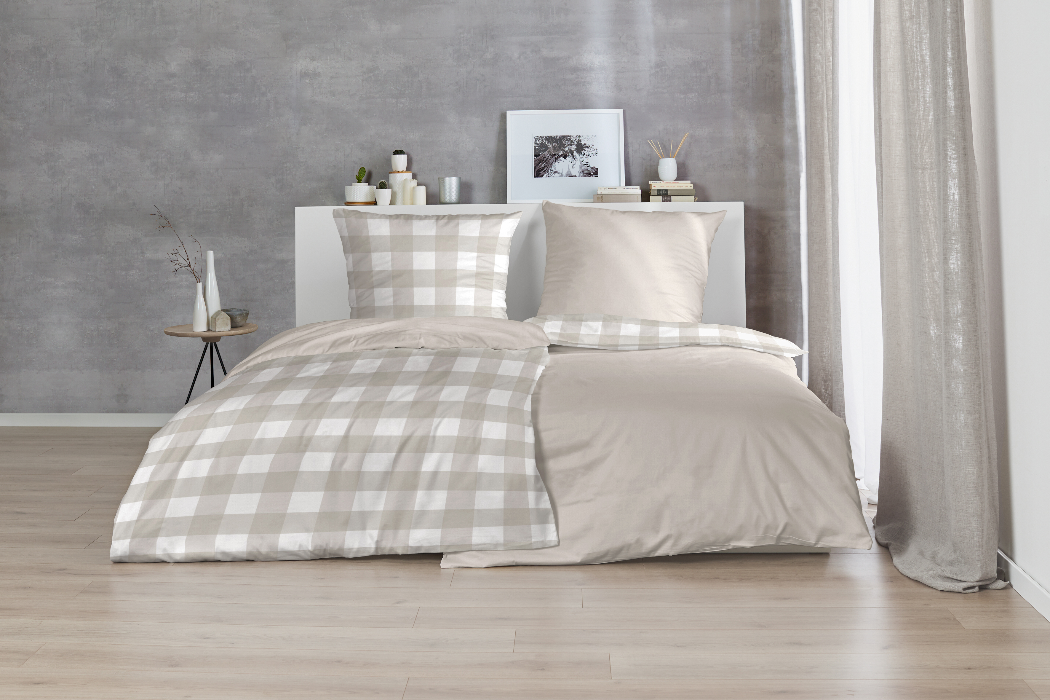 Hahn Haustextilien Perkal-Bettwäsche 155x220cm ca. 155x220cm, Kopfkissen ca. 80x80cm in Farbe braun/weiß kariert Hahn Haustextilien Perkal-Bettwäsche 155x220cm ca. 155x220cm, Kopfkissen ca. 80x80cm in Farbe braun/weiß kariert, Moebel, Bett, Bettlaken, Dekoration für Zuhause