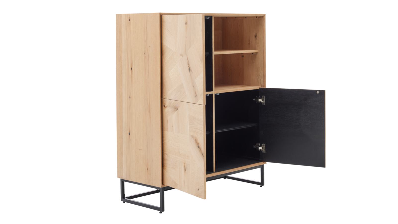 Roomio Highboard NO. 2002 in Eiche Echtholzfurnier natur / Front Patchwork-Design