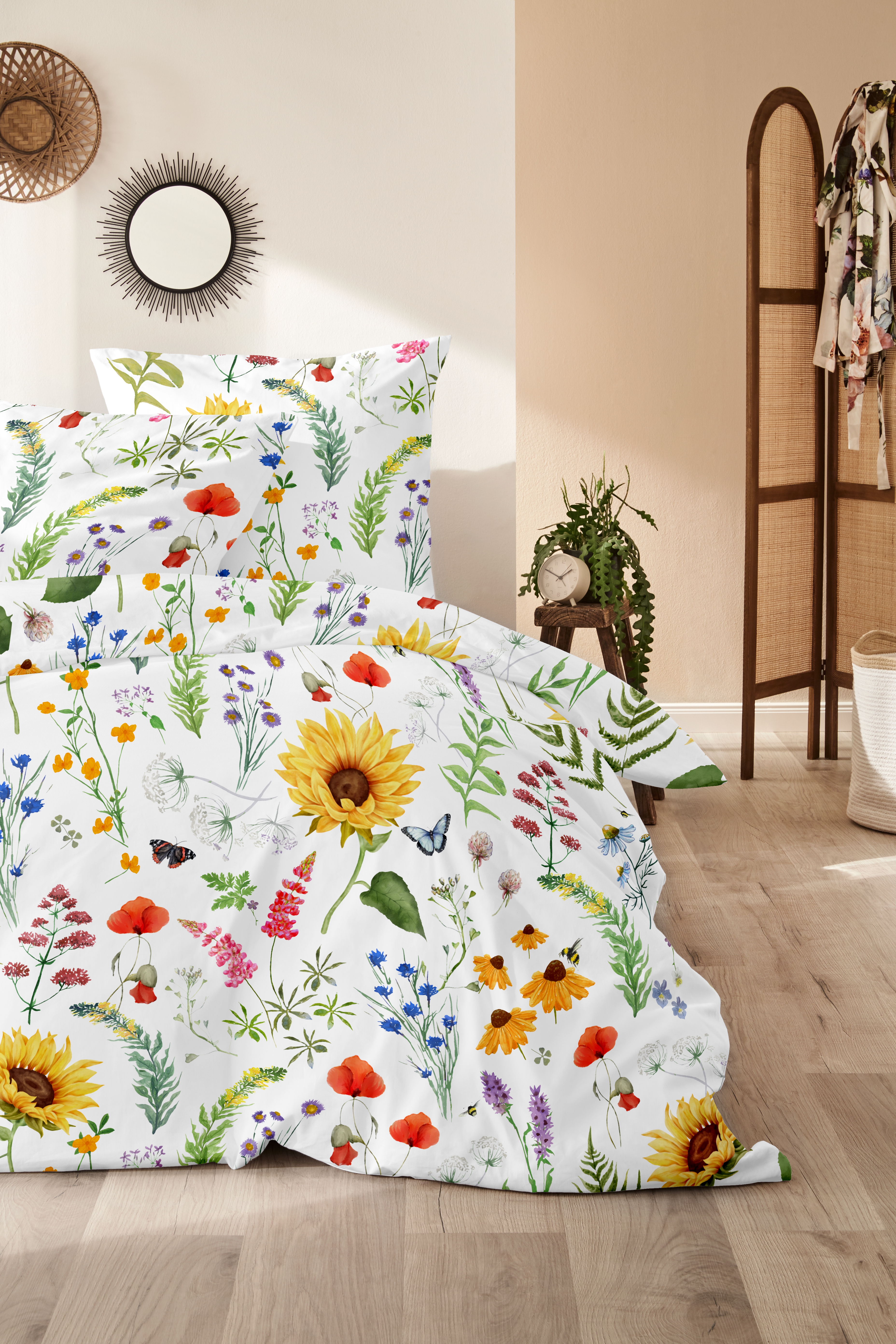 Hahn Haustextilien Renforce-Bettwäsche 155x220cm ca. 155x220cm, Kopfkissen ca. 80x80cm in Farbe Mehrfarbig/weiß