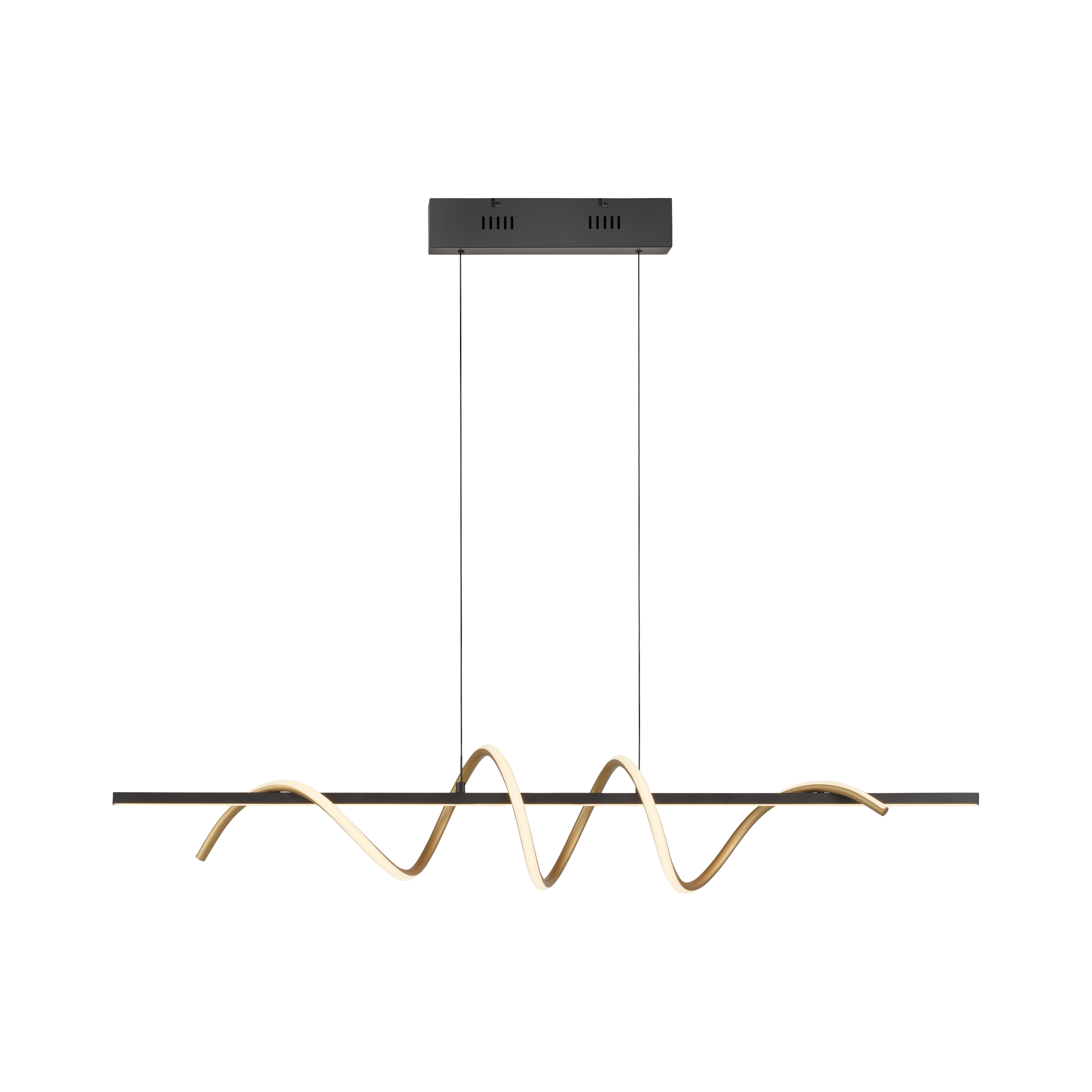 LED-Pendelleuchte EMANDA 1-flammig in Farbe schwarz/messing, pendant light, spiral wave, hanging lamp, black bar, gold accents