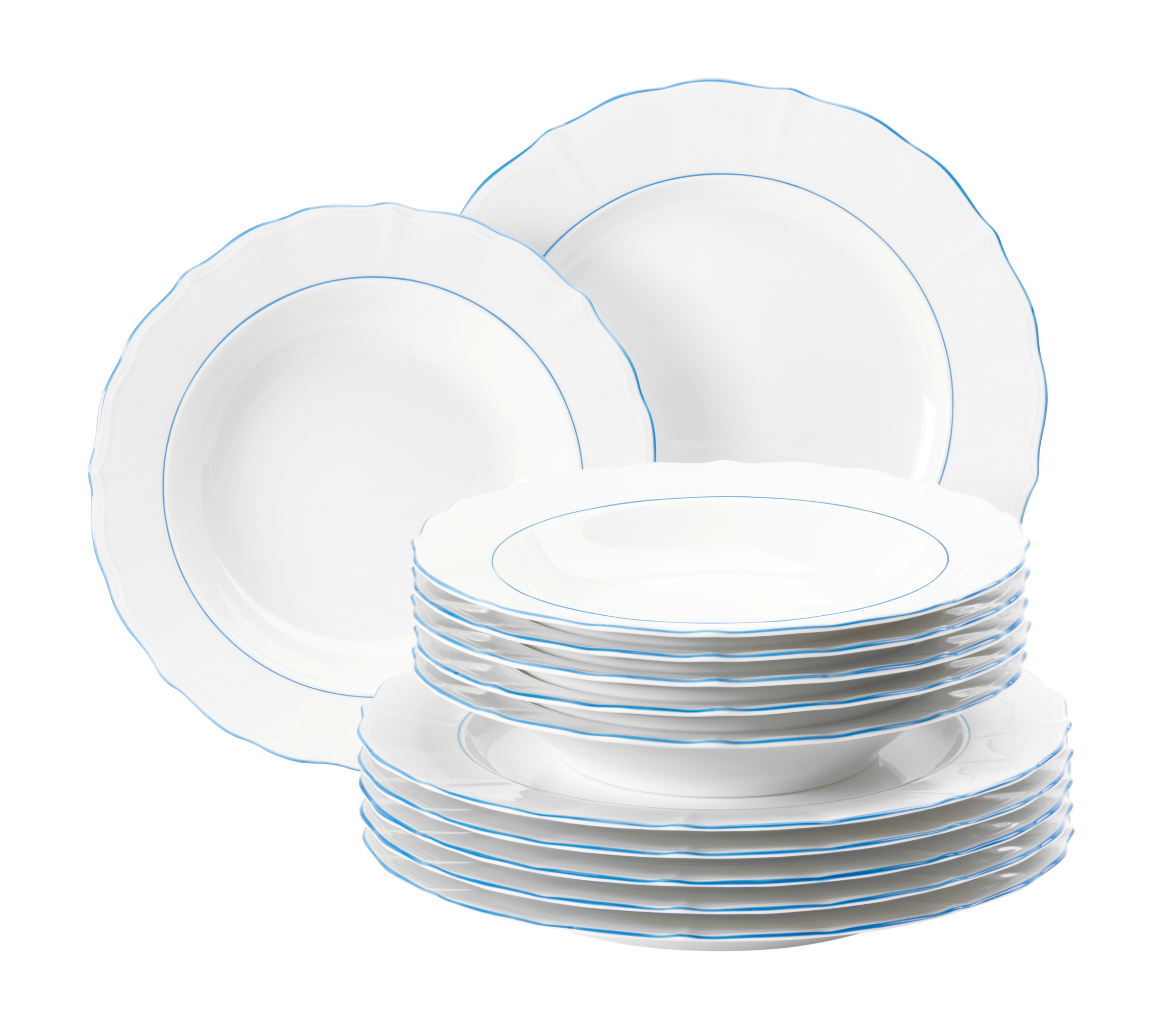 Seltmann Weiden Tafelservice 12-teilig Sonate 10917 Blue Lines , teller, porzellan, teller-set, hellblau, speiseteller