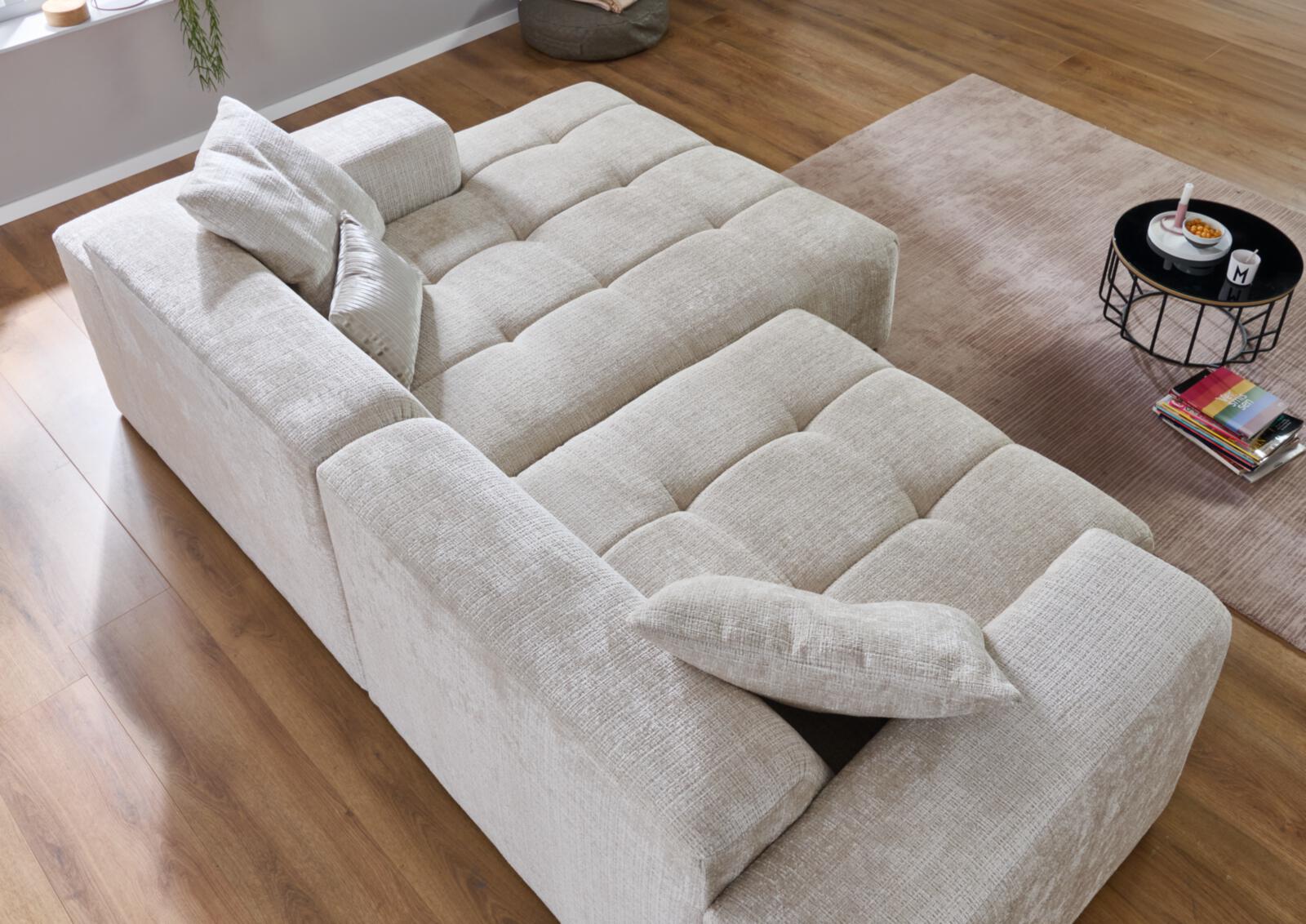 Rundecke LUMA in Cremona beige, Sofa, Ecksofa, Beige, Stoff, Kissen
