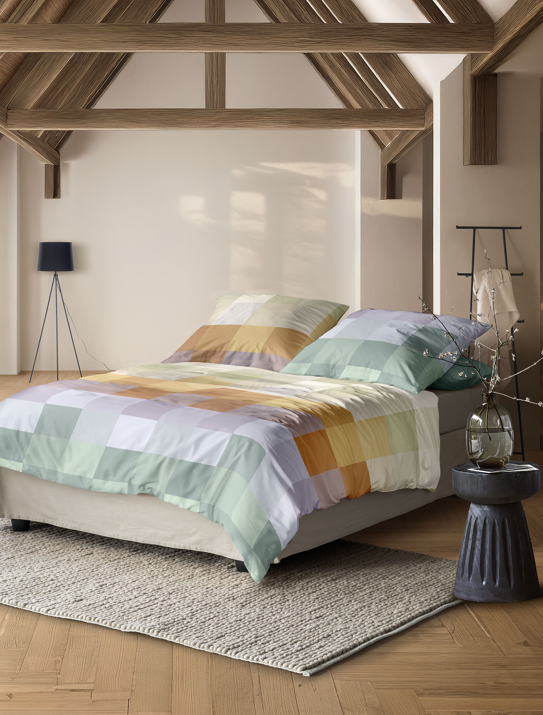 irisette Mako-Satin Bettwäsche WAVE in Farbe ca. 135x200cm, Drinnen, Innenarchitektur, Mobiliar, Bett, Lampe