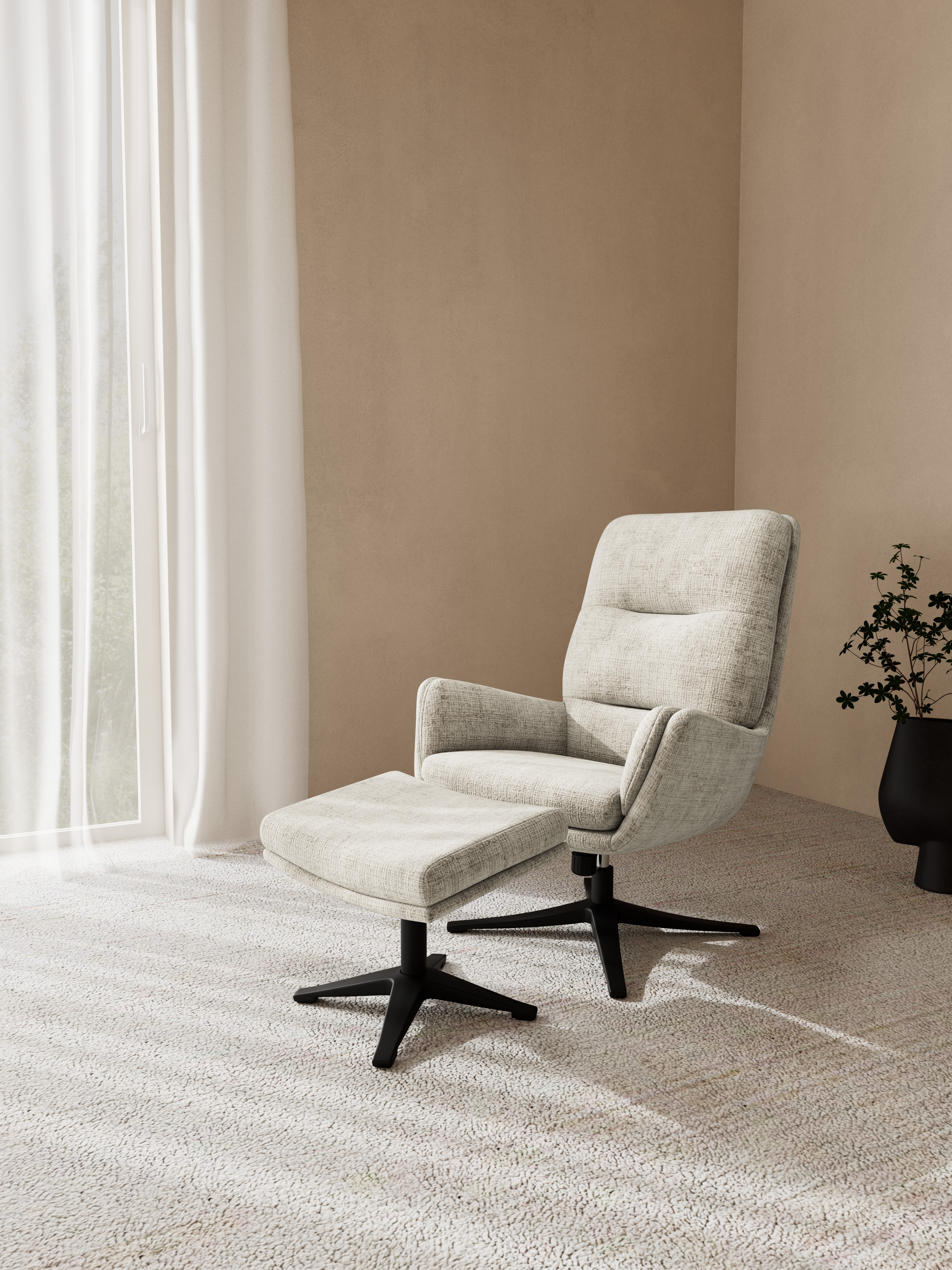 Relaxsessel mit Hocker SUTON in Stoff Juto beige 4