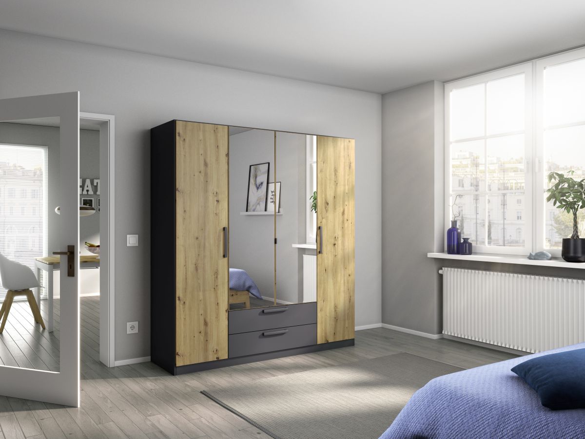 Rauch Drehtürenschrank STYLEUP 4-türig in Dekor Eiche Artisan/grau metallic