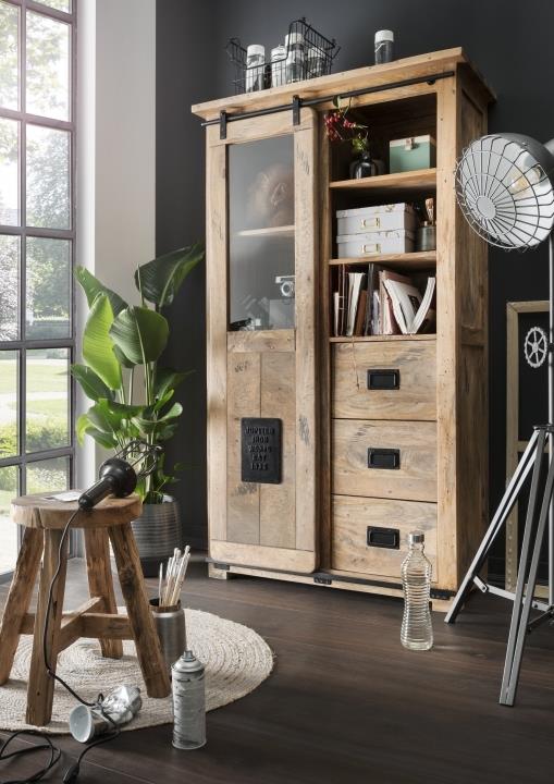 Direct 4 Home Vitrine Slyder ca. 100 x 175 x 45 cm in Mango massiv vintage