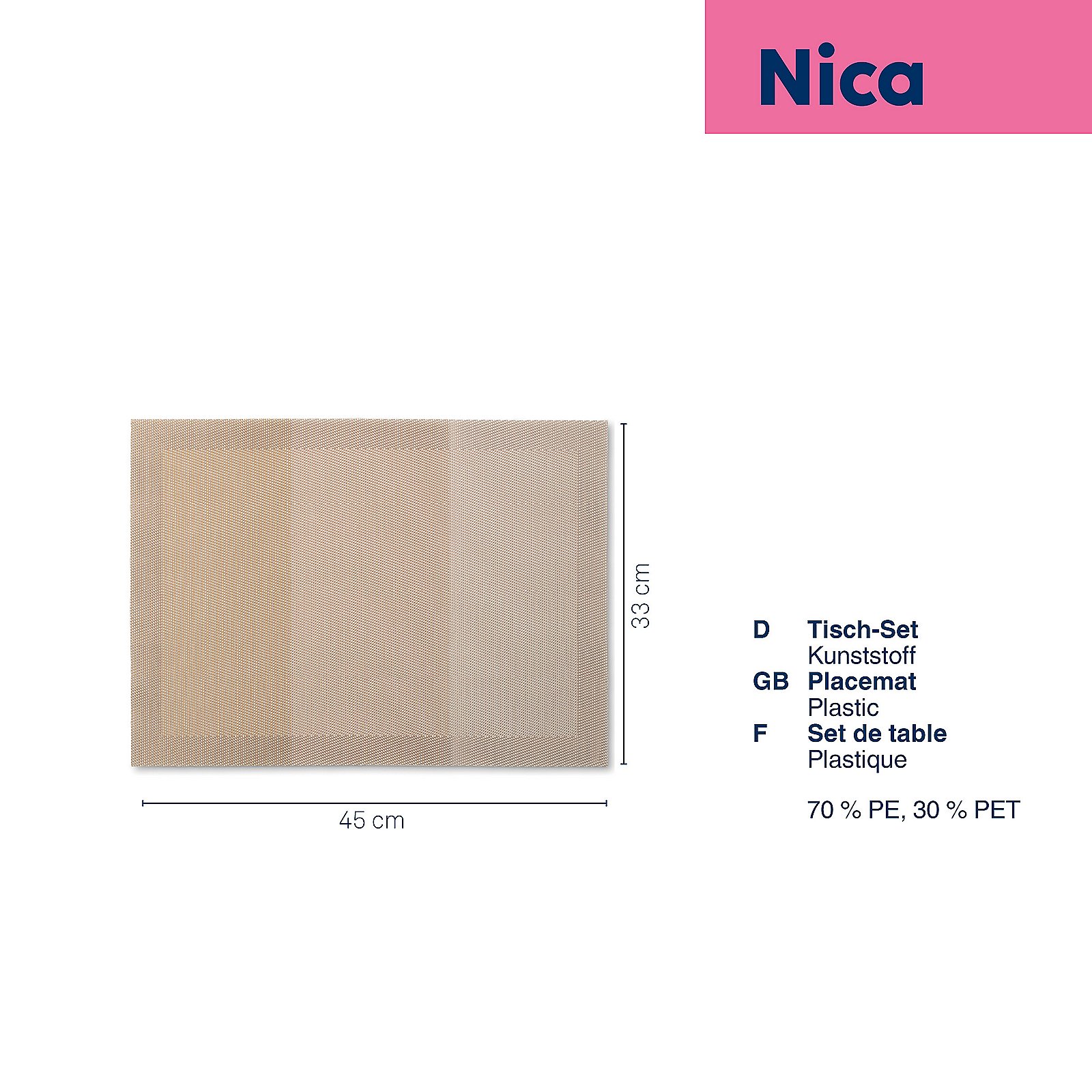 Kela Tisch-Set NICA in Farbe Beige, tisch-platzset, platzset, kunststoff, beige, abmessungen-45x33-cm
