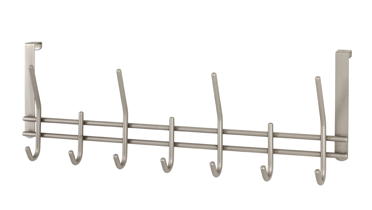 Türgarderobenleiste in Silber / Metall, Hakenleiste, Wandhalterung, Schuhhaken, Metall, Grau, Garderobenhaken, Metall, 8 Haken, Wandmontage, Schraubhalterung