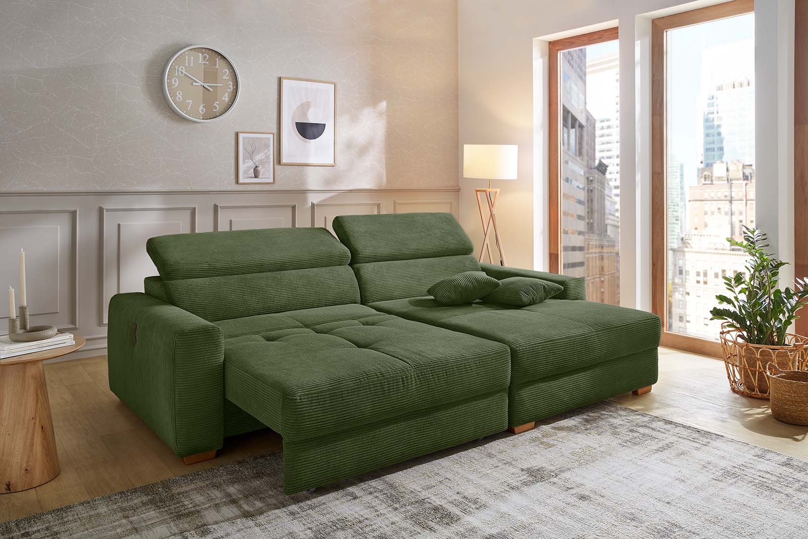 JOB Wohnlandschaft SLIDER ca. 277x187cm in Stoff Cord grün, Moebel, Pflanze, Couch