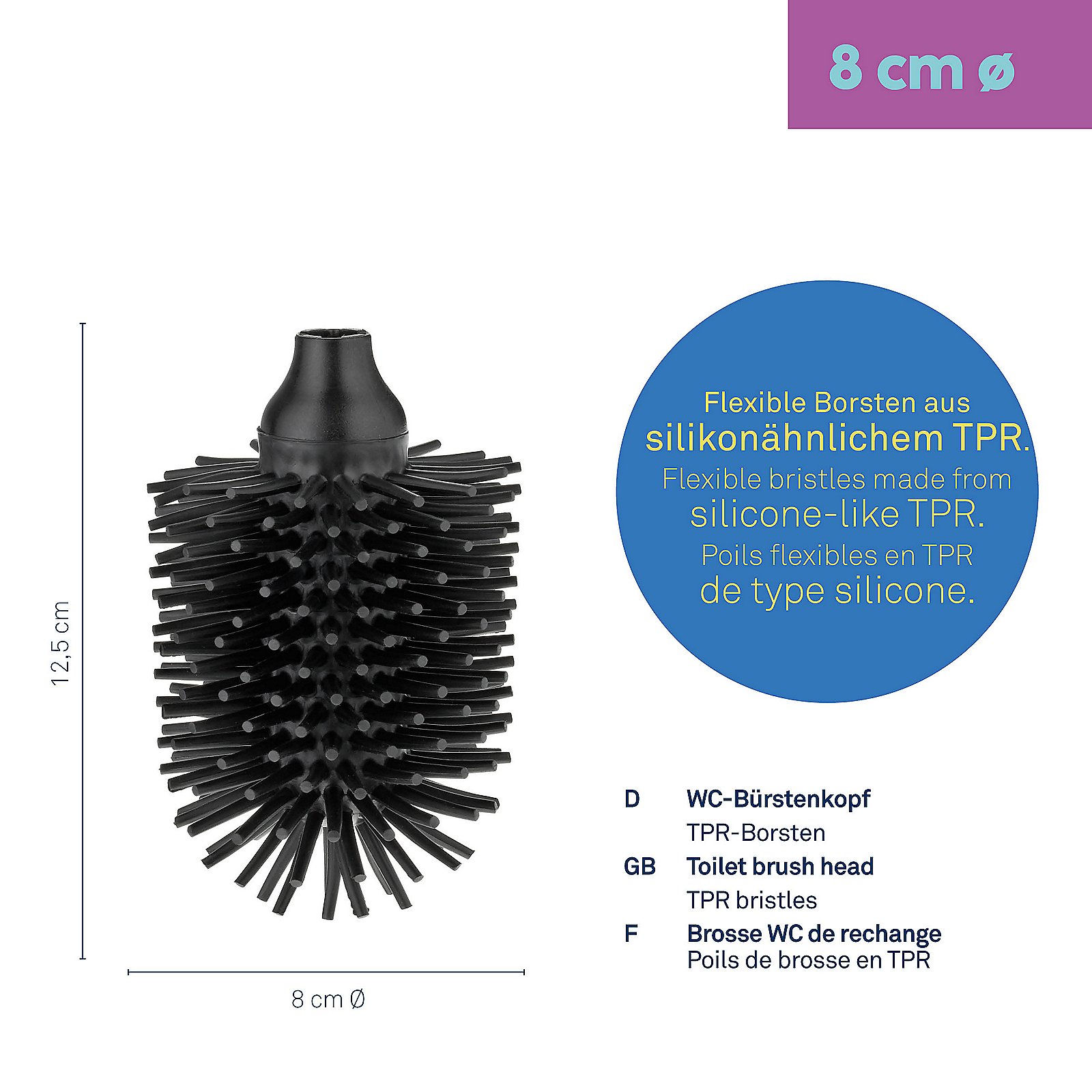 Kela WC-Ersatzbürstenkopf Silikon TPR in schwarz, Pinsel, Gerät, Werkzeug