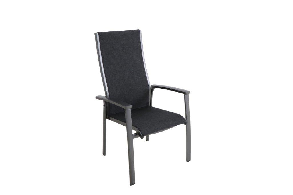 MWH Stapelstuhl ROYAL KENSINGTON PLUS in Farbe Aluminium/Textilene eisengrau, Sessel, Gartenstuhl, Stuhl aus Metall, Schwarz, Armlehnenstuhl