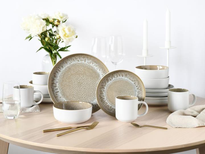 Creatable Kombiservice, 16-tlg. Nordic Fjord Eisblau in Farbe Sand, Tabelle, Töpferei, Porzellan, Untertasse, Esstisch