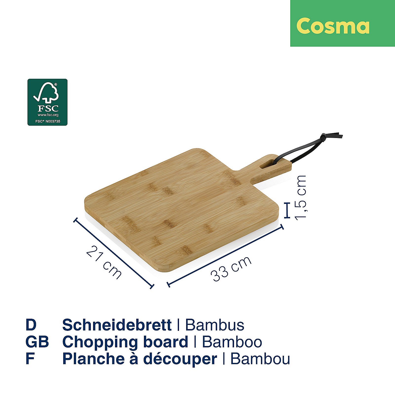 Kela Schneidebrett Cosma in 33x21cm, Schneidebrett, Bambus, Holzbrett, Küchenbrett, Schnittbrett, Bambus Schneidebrett, Schneidebrett aus Bambus, Bambus, Holzbrett, Maße 33x21x1,5 cm