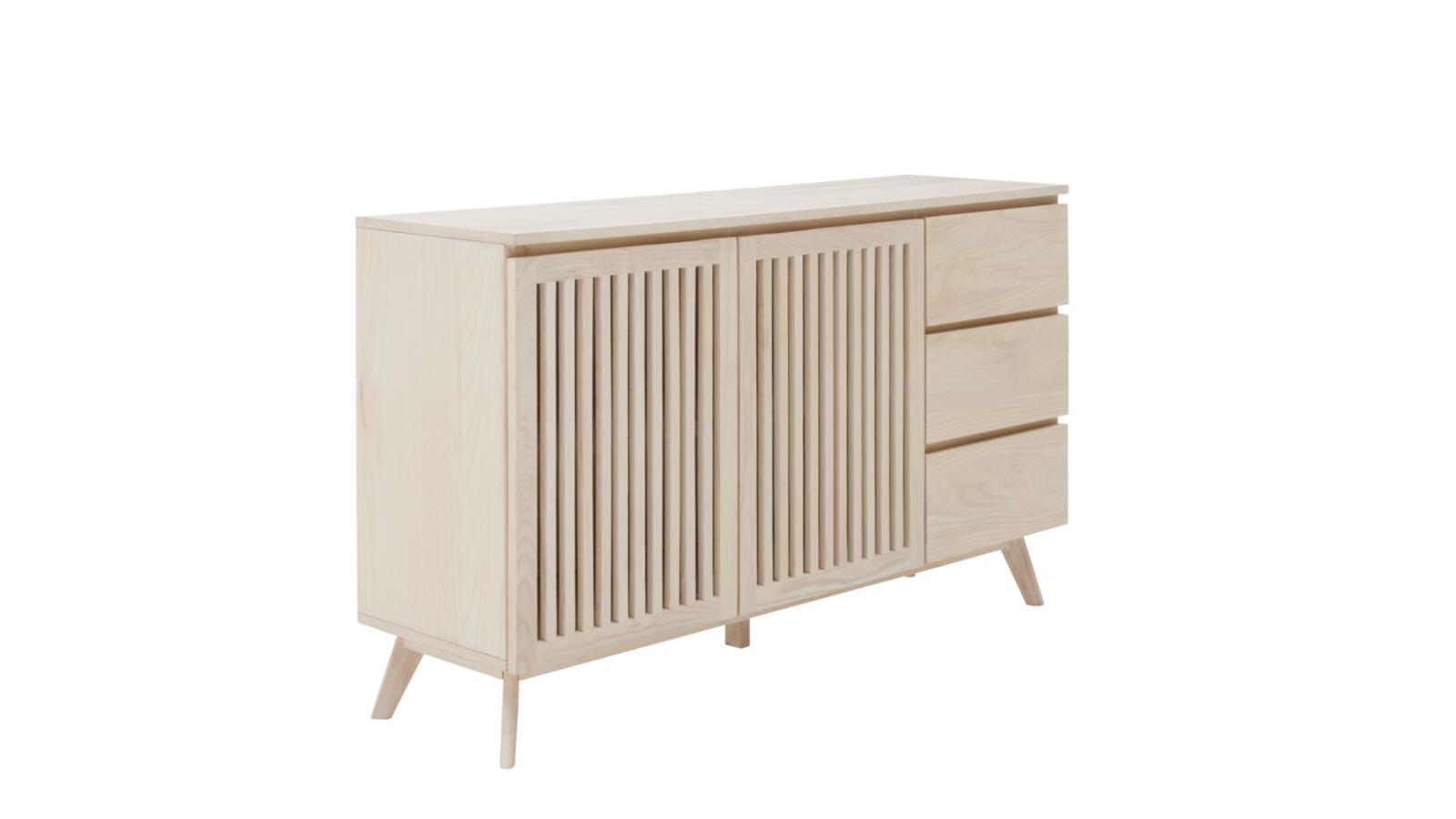 Roomio Sideboard NO. 2000 in Esche Echtholzfurnier, Fronten und Gestell massiv, weiß gewaschen