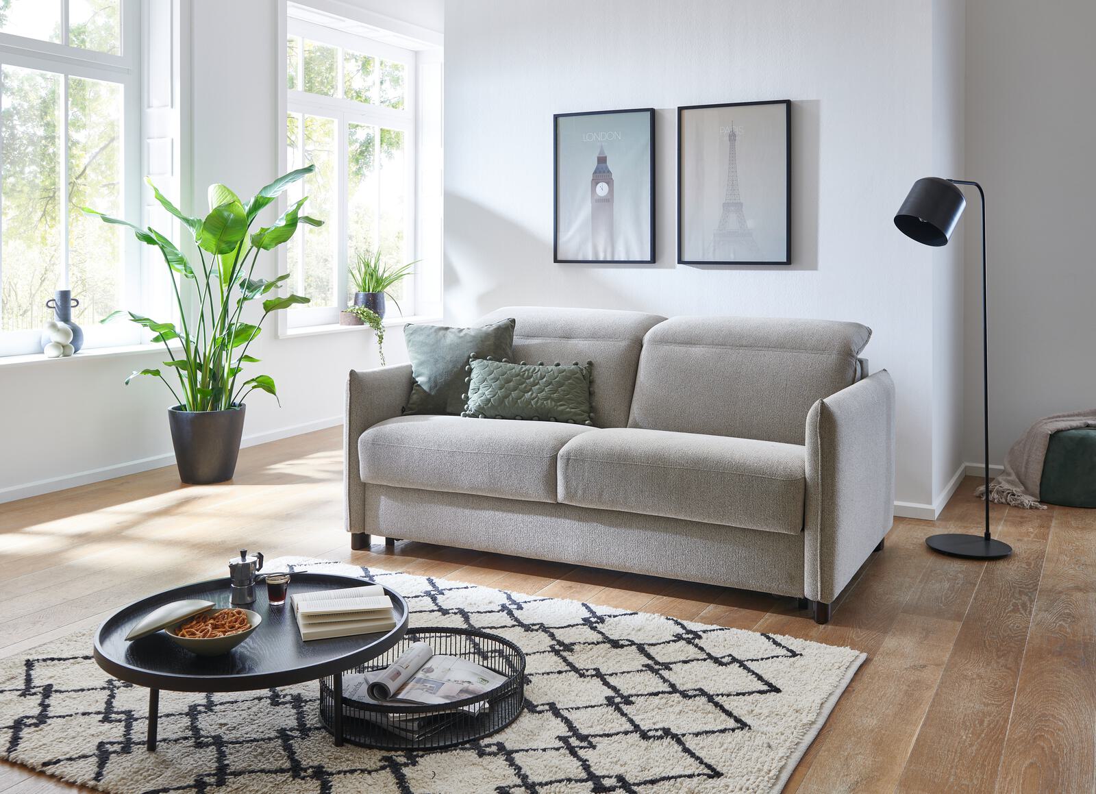 Verwandlungssofa Florenz Beige Schlafsofa FLORENZ ca. 140x208cm in Stoff beige