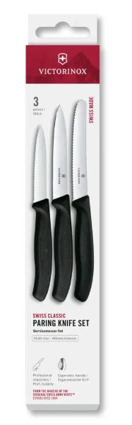 Victorinox Swiss Classic Küchenmesser Set, 3-tlg, Gemüsemesser, Schwarz | Set mit Wellenschliff-Brötchenmesser und Gemüsemesser mit Mittelspitz und Schälmesser für Obst, Gemüse und Brot, Swiss Made - Bild 4