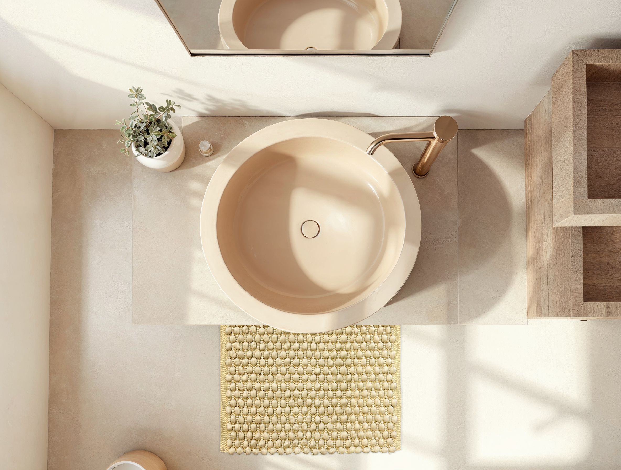 Heckettlane Badematte ca. 60x100cm in Farbe Forest-Sand, Becken, Pflanze, Sinken, Waschbeckenhahn