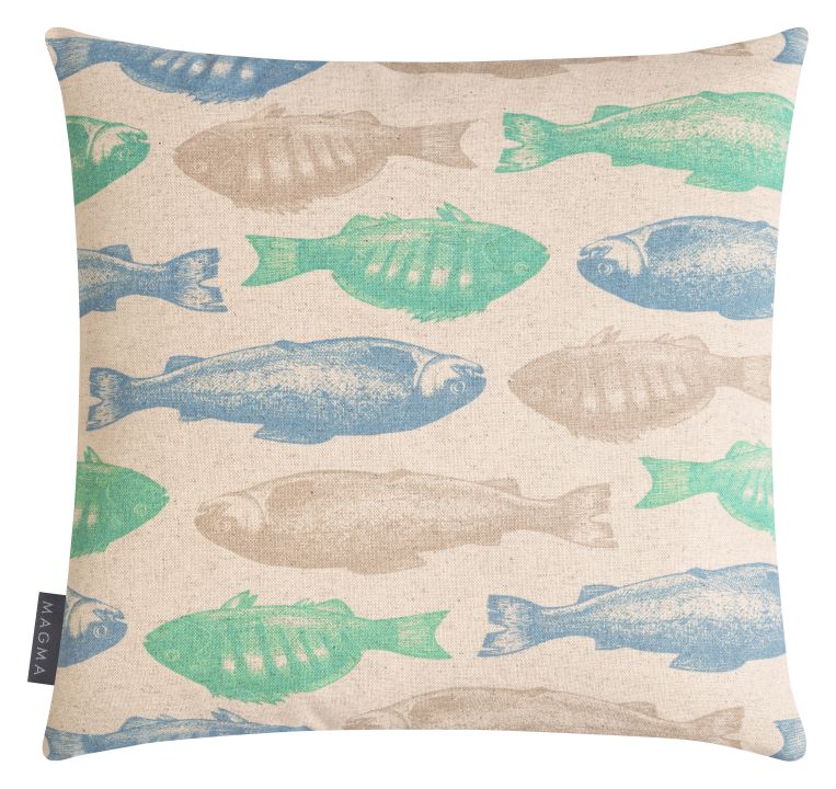 Magma Heimtex Kissenhülle WELLENZEIT ca. 45x45cm in Farbe Fische, Kissen, Dekoration für Zuhause, Fische, Leben im Meer