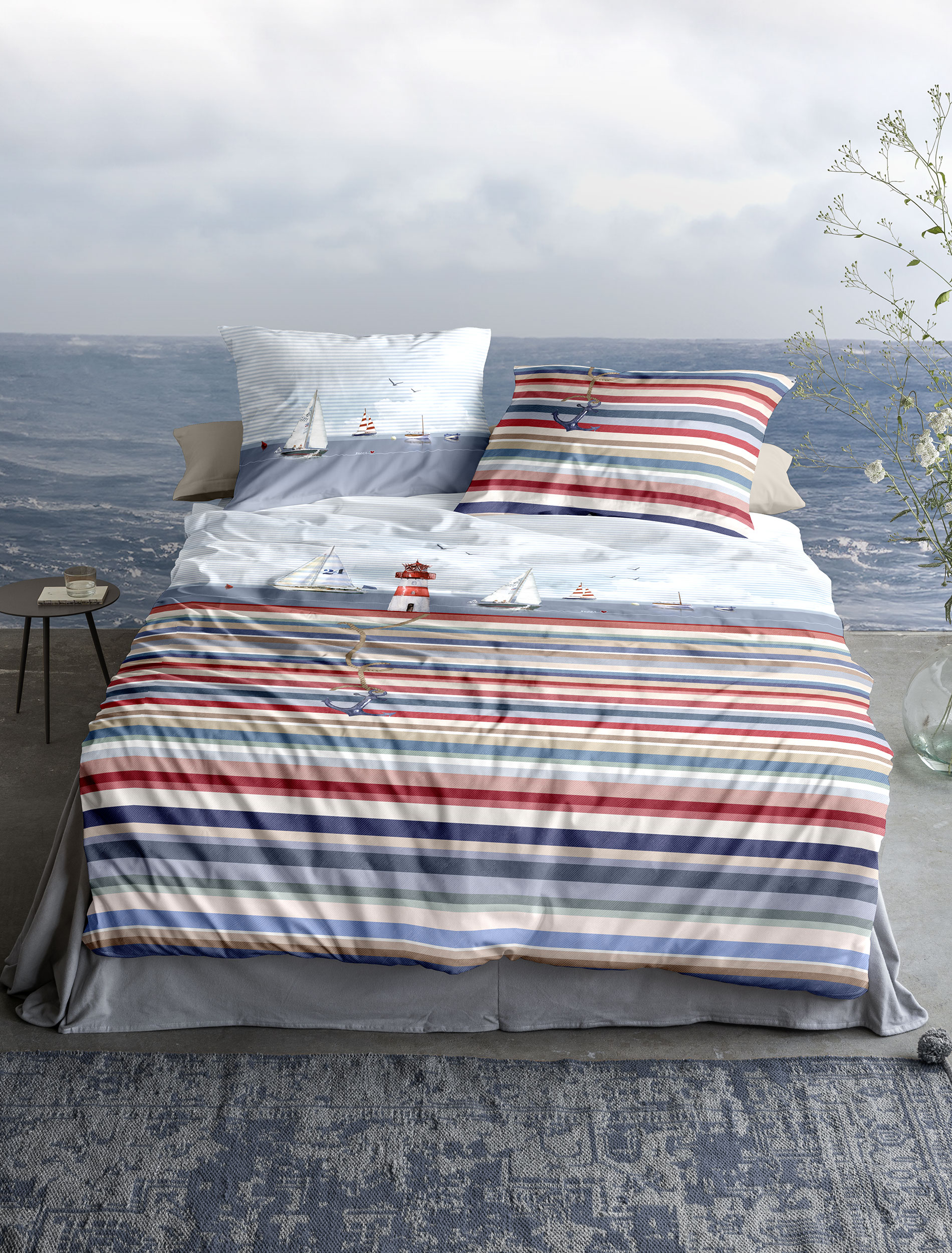 irisette Mako-Satin Bettwäsche WAVE in Farbe ca. 135x200cm, Bettwäsche, Seesthema, Streifen, Kissenbezug, Bettbezug