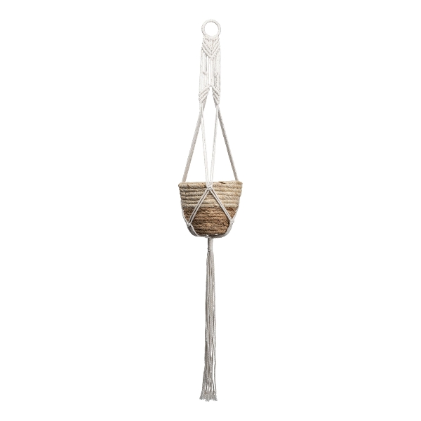 Baumwoll Makrame Hängeampel 7023103-69 in Beige, Makramee Pflanzkorb, Korbhalter, Makramee Hängetopf, Korb aus Naturmaterial, Hängender Pflanztopf