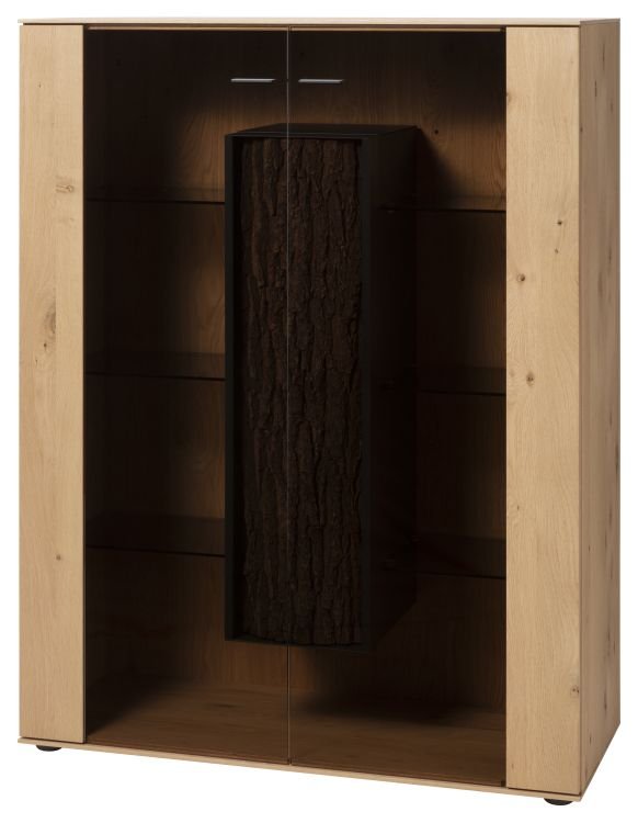 Hartmann Highboard 106 cm in Kerneiche natur gebürstet, Vitrine, Schrank, Holz, Glasfront, Raumdekoration