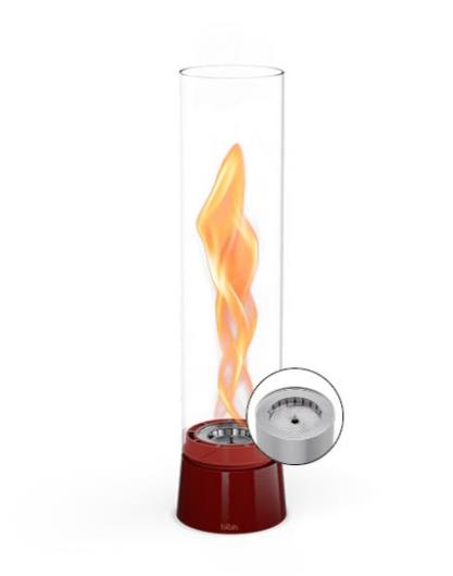 Tischfeuer SPIN air 1200 in Emaille rot H54cm, Tischheizgerät, Flammenvitrine, Gas- bzw. Elektrokerze, Glaskerzensäule, Thermisches Element