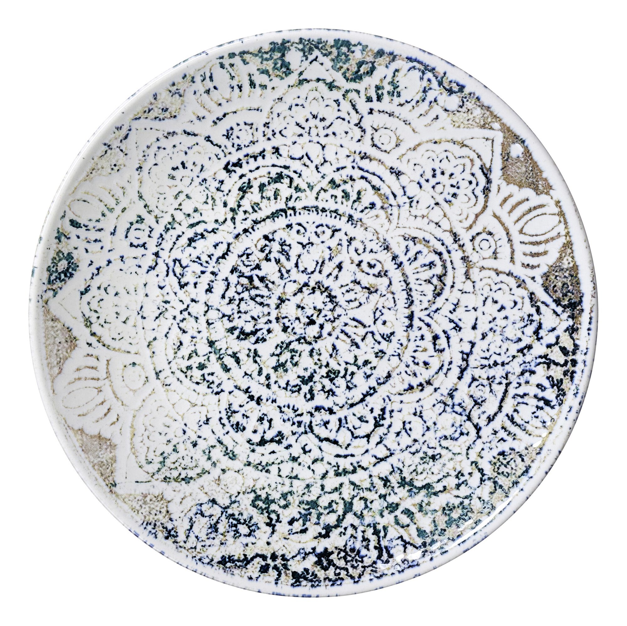 Ritzenhoff & Breker Frühstücksteller 20,5cm LUIGI aus Steinzeug beige/blau/grün, Teller, Porzellan, Mandala Muster, Blau Weiß, Dekorativ