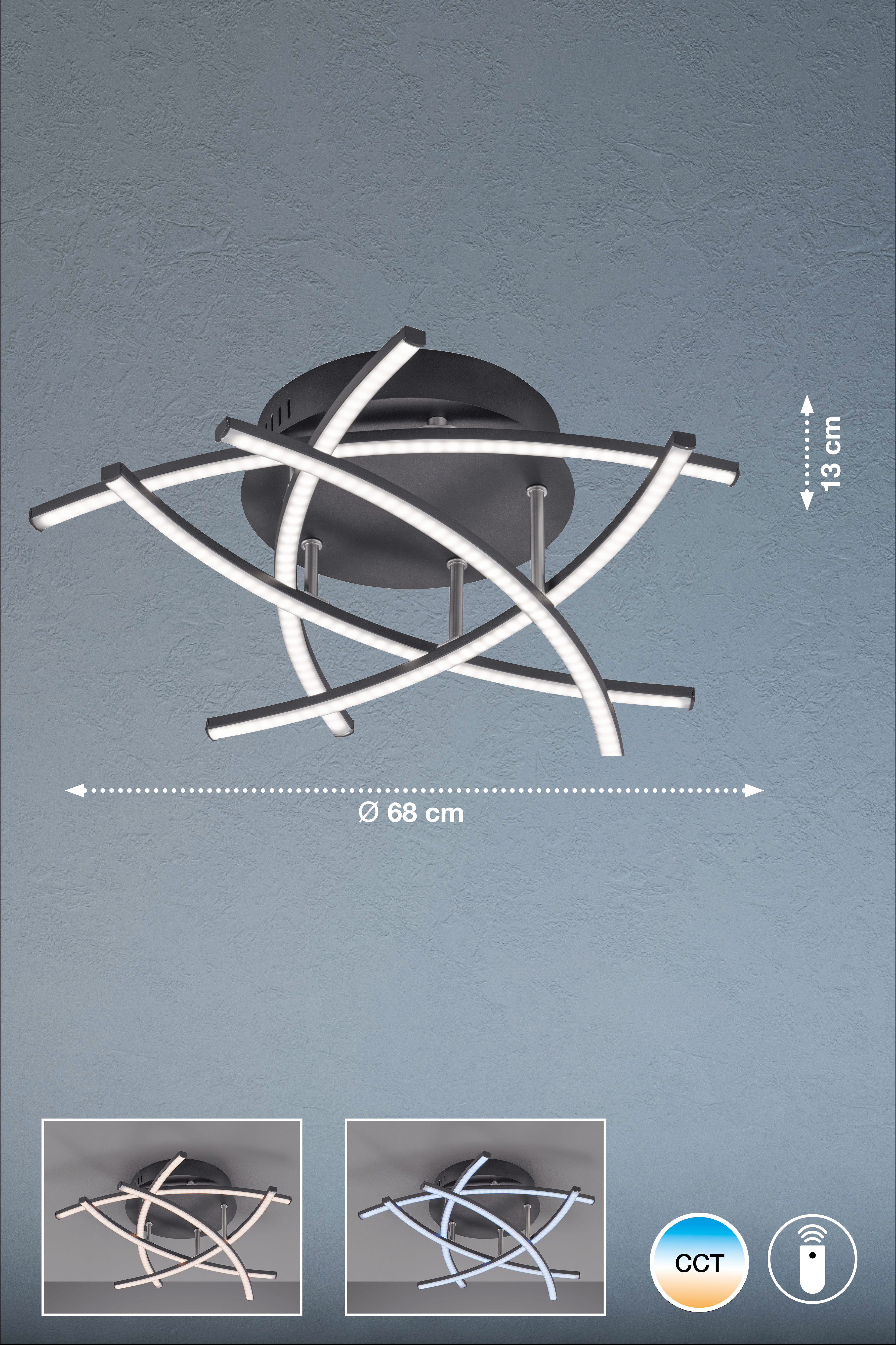 Fischer & Honsel LED-Deckenleuchte CROSS TW in Metall sandschwarz matt